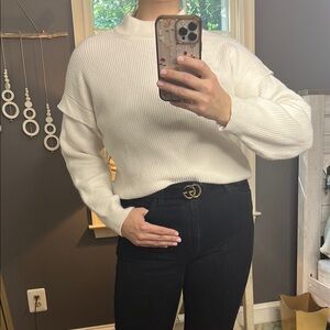 Mango White Chunky Knit Turtleneck Sweater